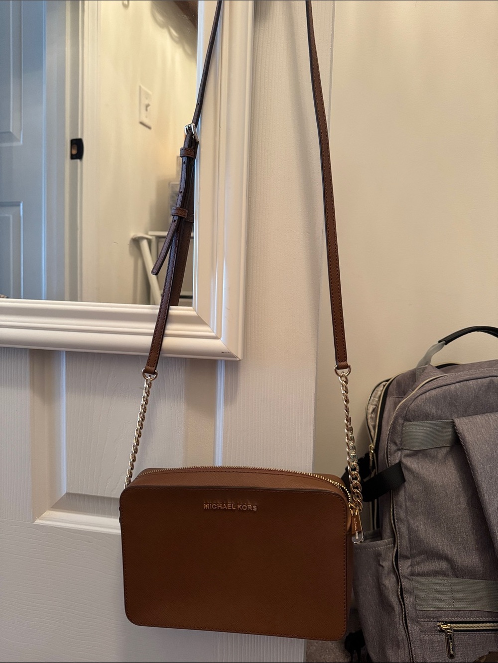 Michael Kors Chestnut Brown Leather Crossbody Camera Bag